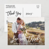 Moderne Borstel Scriptie Liefde Dank | Trouwfoto Briefkaart (Voorkant / Achterkant)