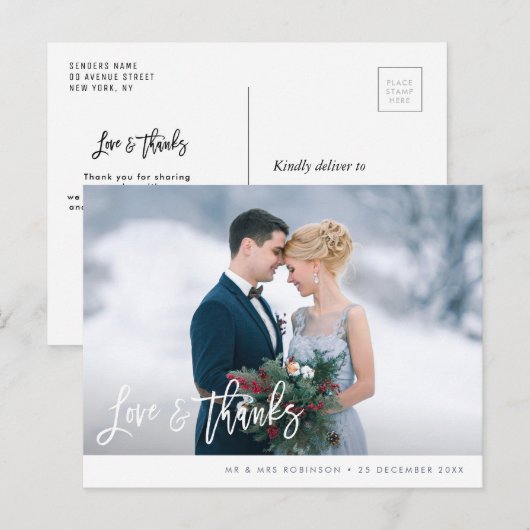Moderne borstel typografie bruiloft bedankkaart briefkaart (Voorkant / Achterkant)