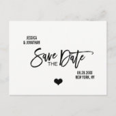 Moderne Borstel witte zwarte bruiloft BEWAART DE D Aankondigingskaart (Voorkant)