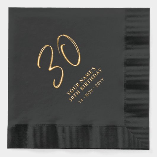 Moderne borstelbelettering 30e verjaardagsfeest folie servetten (Voorkant)