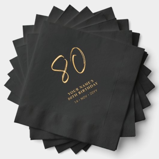 Moderne borstelbelettering 80ste verjaardagsfeest folie servetten (Insitu (Gestapeld))