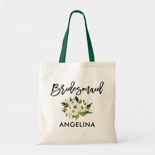 Moderne borstelcursus Bridesmaid Green White Flora Tote Bag (Voorkant)
