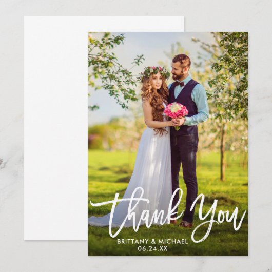 Moderne borstelcursus bruidegom foto-bruiloft W Bedankkaart (Voorkant / Achterkant)