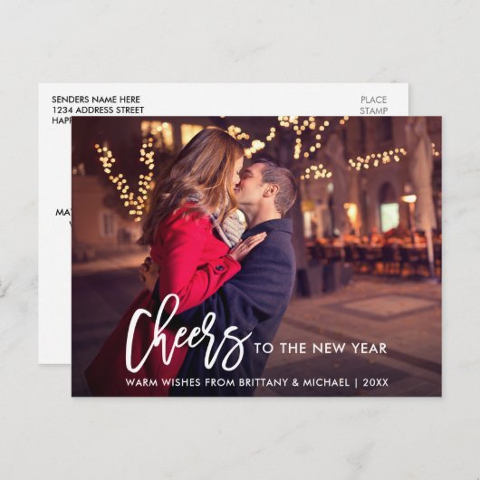 Moderne Borstelscript foto nieuwjaarstiften Briefkaart (Voorkant / Achterkant)