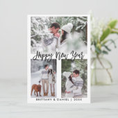 Moderne Borstelscript, gelukkig nieuwjaar Feestdagenkaart (Staand voorkant)