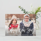 Moderne Borstelscript Happy Nieuwjaar foto Feestdagenkaart (Staand voorkant)