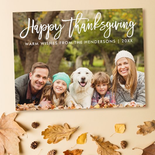 Moderne borstelscript Happy Thanksgiving Foto Briefkaart
