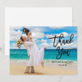 Moderne borstelscriptbride Groom naam foto bruilof Bedankkaart (Voorkant / Achterkant)