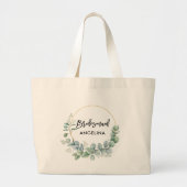 Moderne borstelscriptbridesmaïde botanische groen grote tote bag (Voorkant)