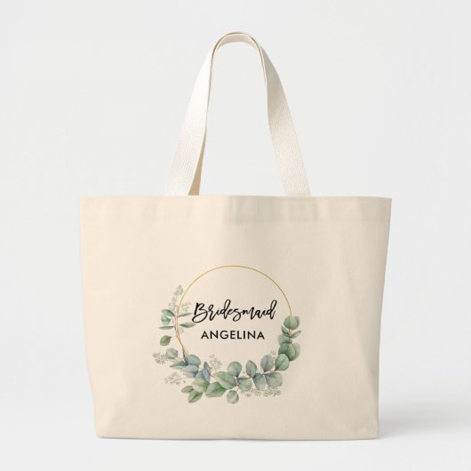 Moderne borstelscriptbridesmaïde botanische groen grote tote bag (Voorkant)