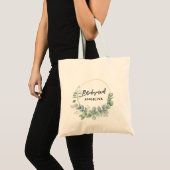 Moderne borstelscriptbridesmaïde botanische groen tote bag (Voorkant (product))