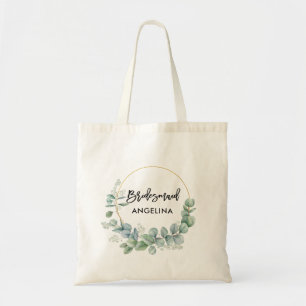 Moderne borstelscriptbridesmaïde botanische groen tote bag