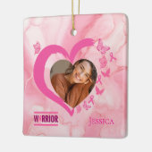 Moderne Borstkanker Aangepaste Hart Foto Naam Keramisch Ornament (Links)