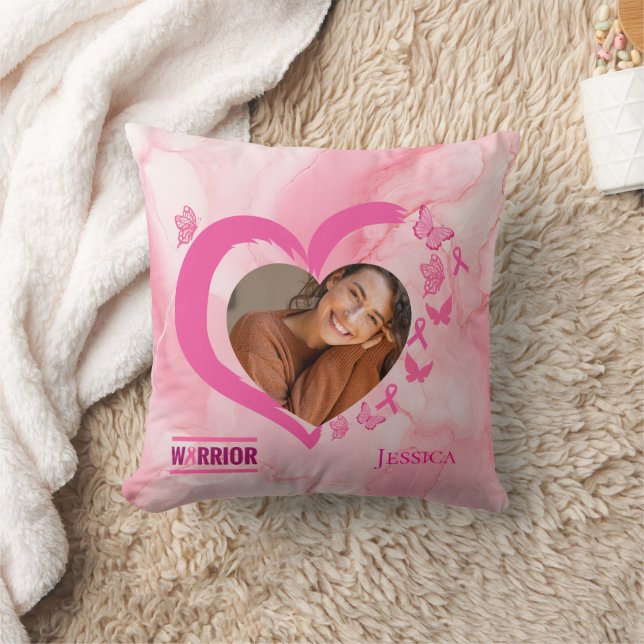 Moderne Borstkanker Aangepaste Hart Foto Naam Kussen (Deken)