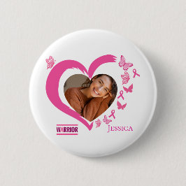 Moderne borstkanker Aangepaste hart foto naam  Ronde Button 5,7 Cm
