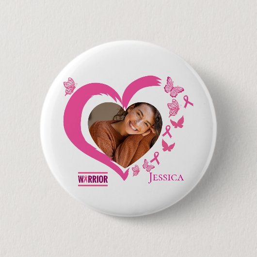 Moderne borstkanker Aangepaste hart foto naam  Ronde Button 5,7 Cm (Voorkant)