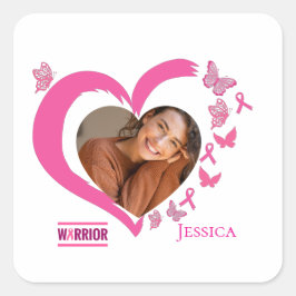 Moderne Borstkanker Aangepaste Hart Foto Naam Vierkante Sticker