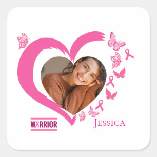 Moderne Borstkanker Aangepaste Hart Foto Naam Vierkante Sticker