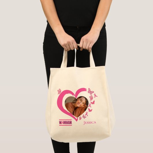 Moderne Borstkanker Bewustzijn Krijger Foto Naam Tote Bag (Voorkant (product))