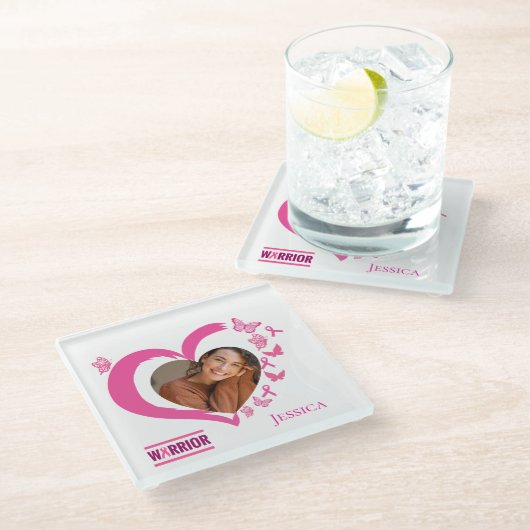 Moderne Borstkanker Warrior Fotonaam Glazen Onderzetter (Schuin)