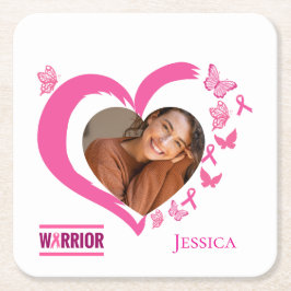 Moderne Borstkanker Warrior Fotonaam Kartonnen Onderzetters