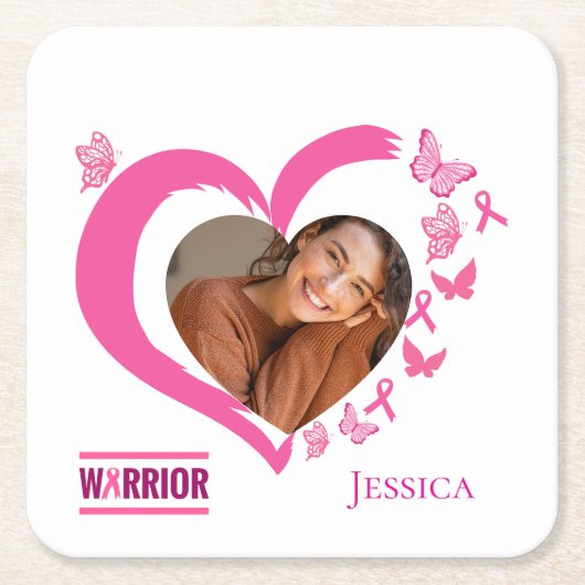 Moderne Borstkanker Warrior Fotonaam Kartonnen Onderzetters (Voorkant)