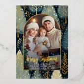 Moderne Bos Aangepaste Kerstmis Fotoboog Folie Feestdagenkaart (Voorkant)