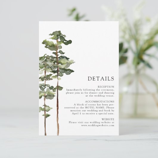 Moderne bos bruiloft details informatiekaartje (Staand voorkant)
