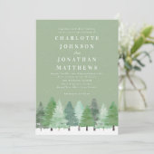 Moderne Bos QR Code Salie Groen Winter Huwelijk Kaart (Staand voorkant)
