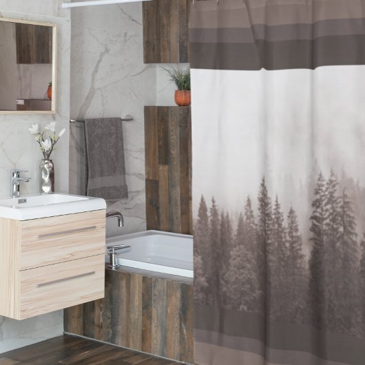 Moderne bosboombossen met kajuit douchegordijn