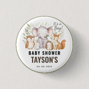 Moderne bosdieren bos jongen baby shower ronde button 3,2 cm