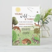 Moderne bosdieren wild & drie 3e verjaardag kaart (Staand voorkant)