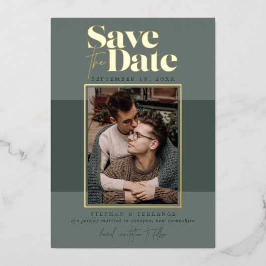 Moderne bosfoto's opslaan datum folie uitnodiging (Voorkant)