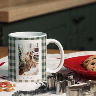 Moderne bosgroene geruite rustieke foto Kerst Grote Koffiekop