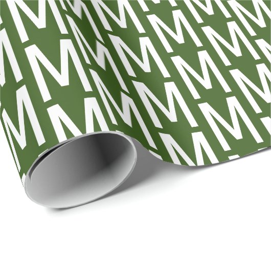 Moderne bosgroene witte aangepaste monogram patroo cadeaupapier (Rol Hoek)
