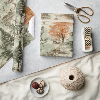 Moderne Bosjacht Groene Toile de Jouy Patroon Cadeaupapier