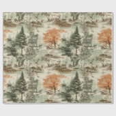 Moderne Bosjacht Groene Toile de Jouy Patroon Cadeaupapier (Vlak)