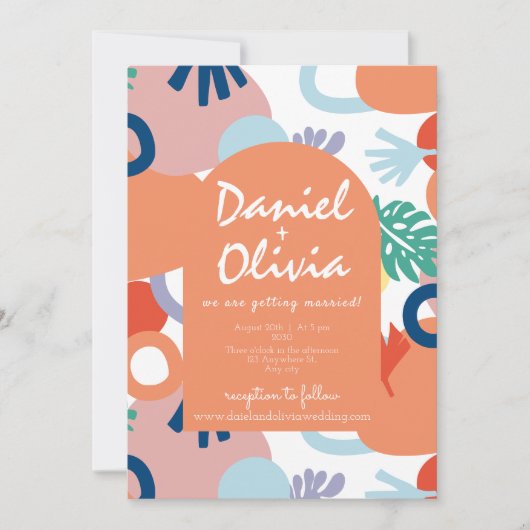 Moderne Bospatroonstaal met Foto Bruiloft Kaart (Voorkant)