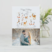 Moderne bossen: blauwe en grijze dieren en vogels feestdagenkaart (Staand voorkant)