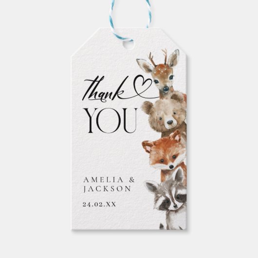 Moderne bossen schattige dieren dank u cadeaulabel (Voorkant)