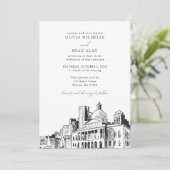 Moderne Boston Wedding Skyline schets Zwart & Wit Kaart (Staand voorkant)