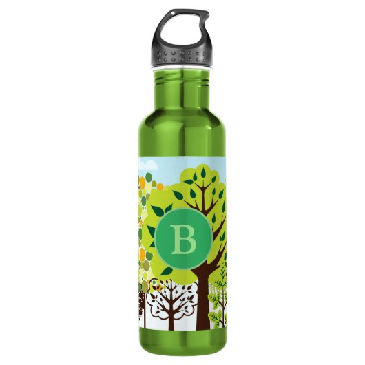 Moderne bostuin Art Monogram Green Natuur Waterfles (Voorkant)