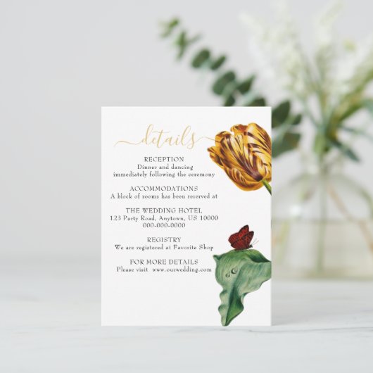 Moderne Botaical Tulip Wedding Suite Details Informatiekaartje (Staand voorkant)
