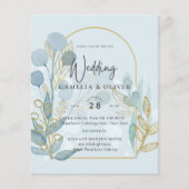 Moderne Botanica; Aqua SeaGlass Gold Wedding Invit (Voorkant)