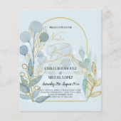 Moderne Botanica; Aqua SeaGlass Gold Wedding Invit Flyer (Voorkant)