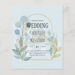 Moderne Botanica; Aqua SeaGlass Gold Wedding Invit Flyer