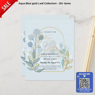 Moderne Botanica; Aqua SeaGlass Gold Wedding Invit Flyer