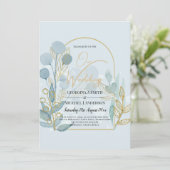 Moderne Botanica; Aqua SeaGlass Gold Wedding Invit Kaart (Staand voorkant)