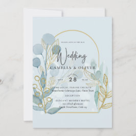 Moderne Botanica; Aqua SeaGlass Gold Wedding Invit Kaart