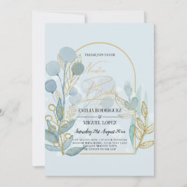 Moderne Botanica; Aqua SeaGlass Gold Wedding Invit Kaart